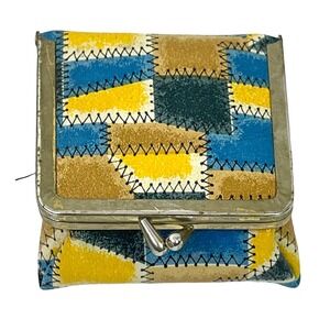 Retro Mod Patchwork Vinyl‎ Travel Case MCM Portable Sewing Kit Multi-Use Clutch